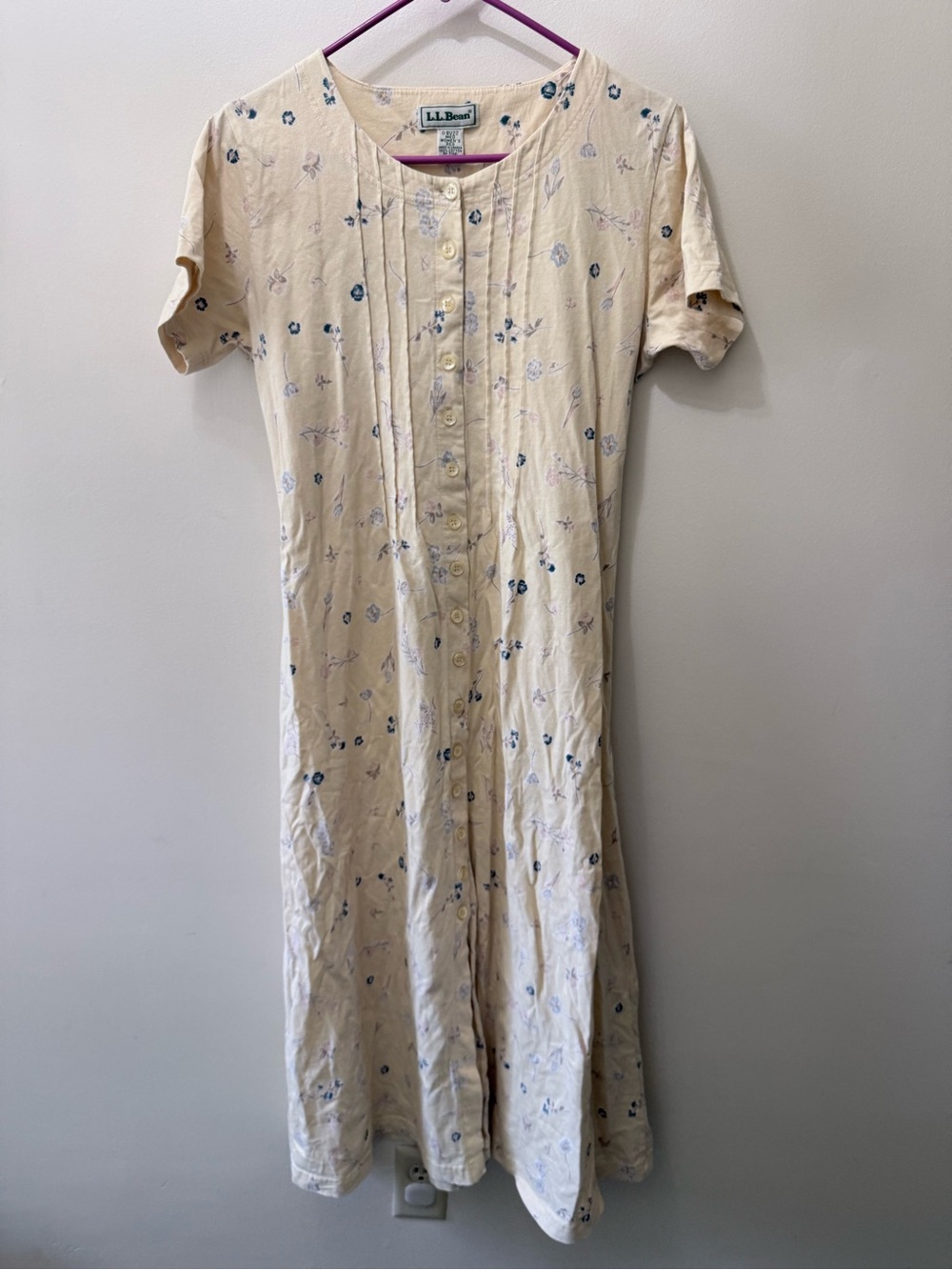 Vintage LL Bean Floral Butter Yellow Maxi Dress Button Up Cottage Core Granola M